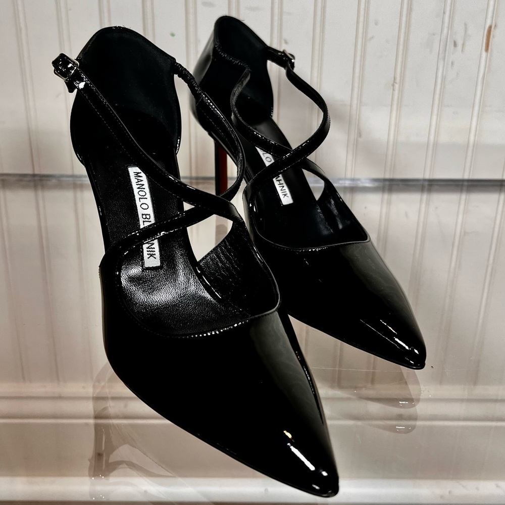Manolo Blahnik cross strap stiletto pumps